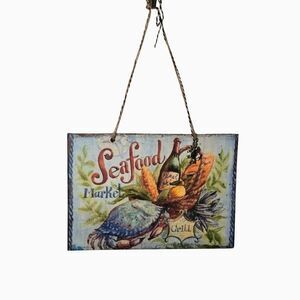 "5/$25" Reversible Seafood Nautical Decor Wall Hanging Sign 5x7